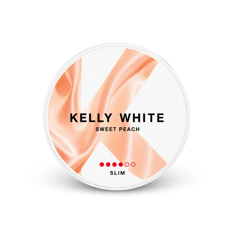 Kelly White Sweet Peach Slim Strong – nikotino pagalvėlių skardinė