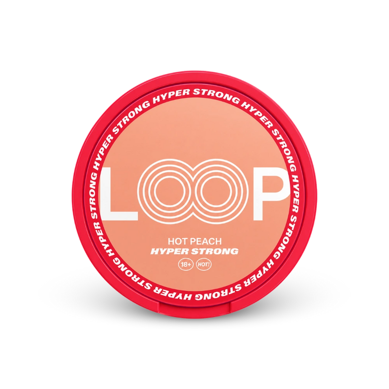 Loop Hot Peach Hyper Strong – nikotino pagalvėlių skardinė