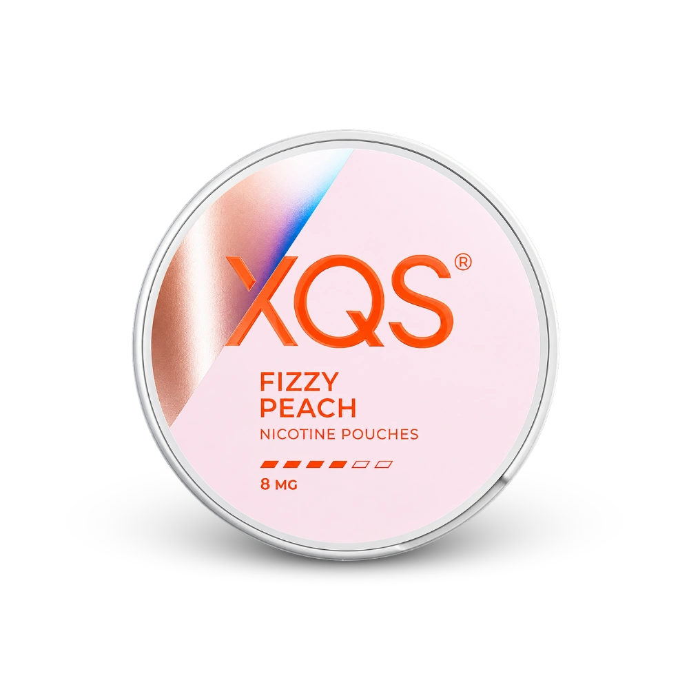 XQS Fizzy Peach Slim Strong – nikotino maišelių skardinė