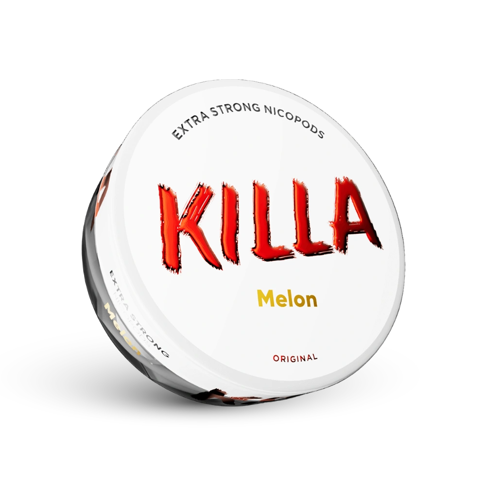 Killa Melon Extra Strong Nicotine Pouches Dozė su meliono skaniu, originalus formatas