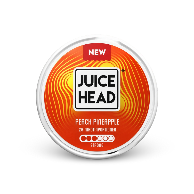 Juice Head Peach Pineapple Strong – nikotino pagalvėlių skardinė
