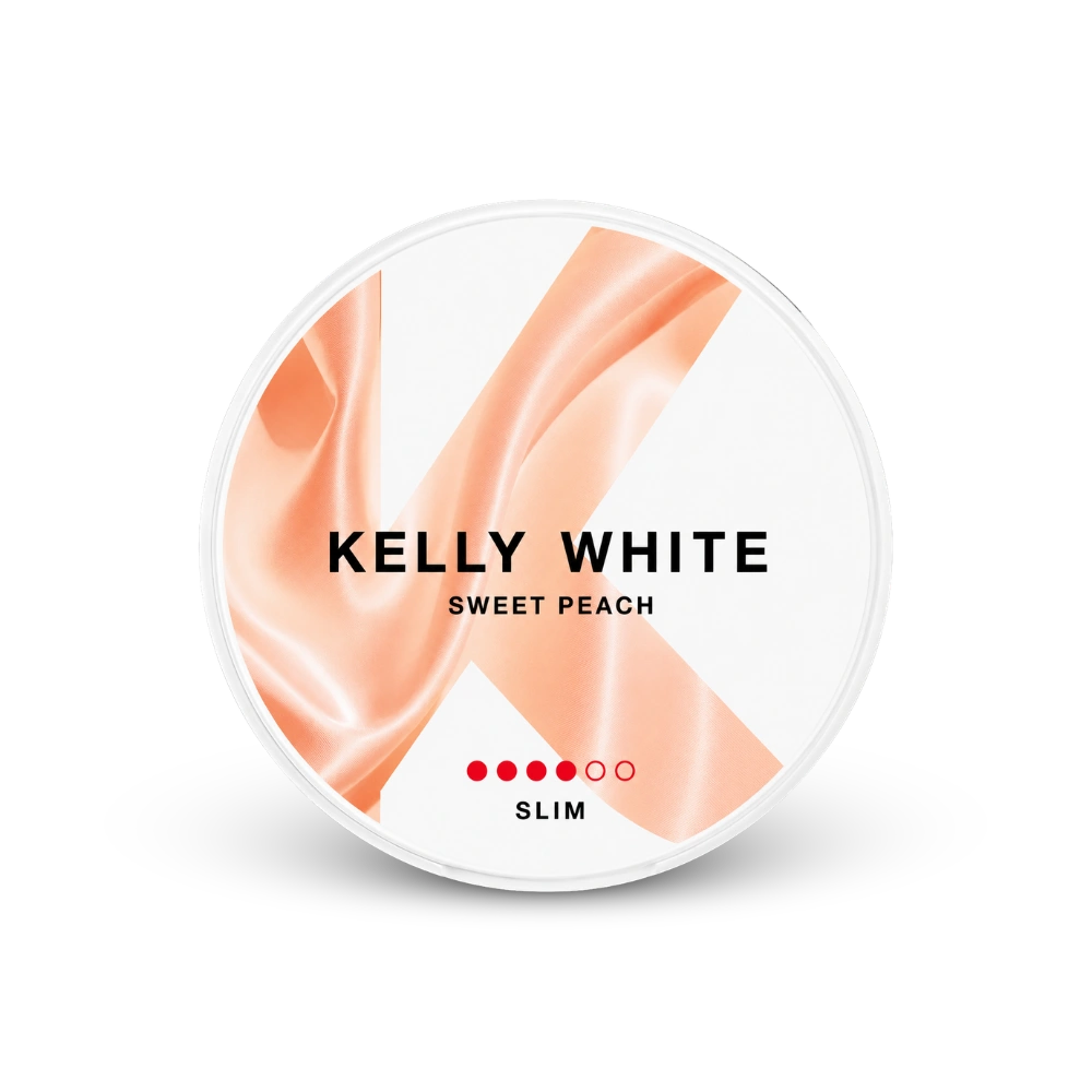 Kelly White Sweet Peach Slim Strong – nikotino pagalvėlių skardinė