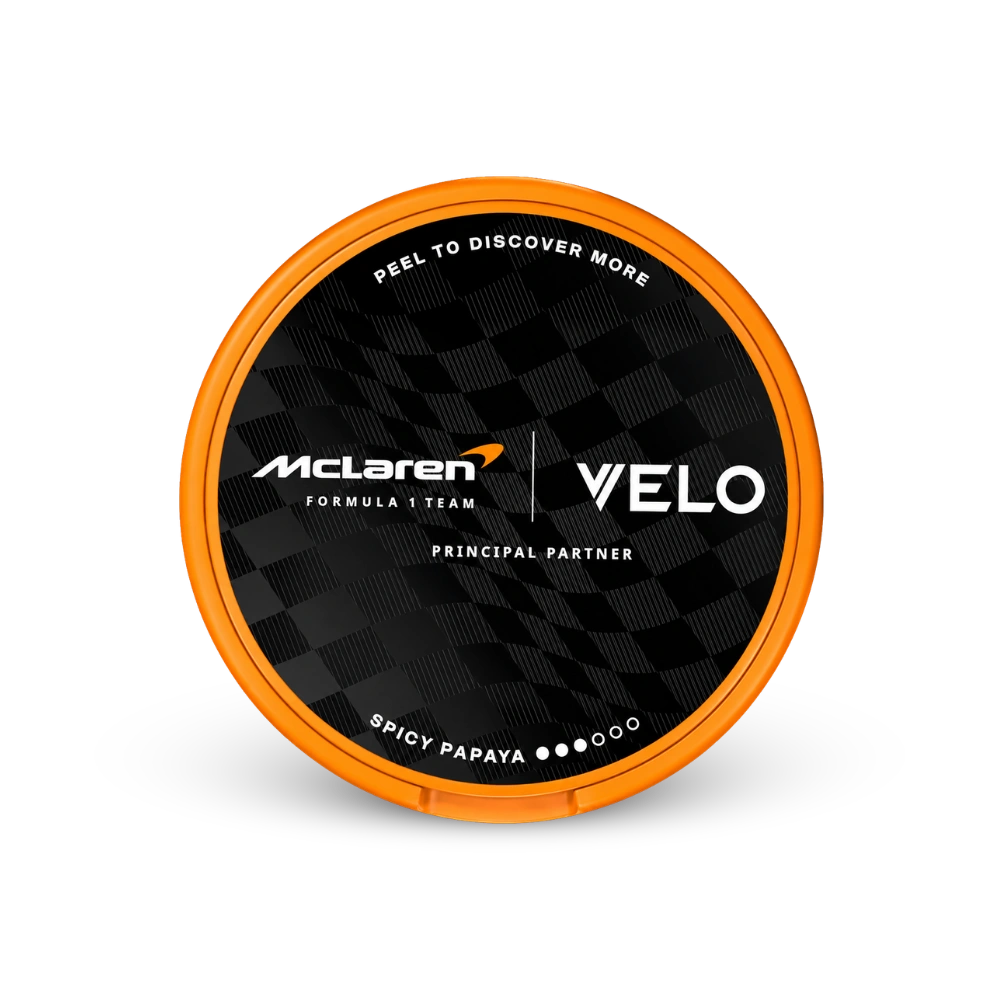 VELO McLaren Spicy Papaya Slim – nikotino pagalvėlių skardinė