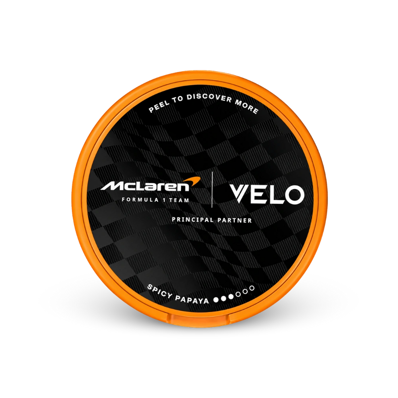 VELO McLaren Spicy Papaya Slim – nikotino pagalvėlių skardinė