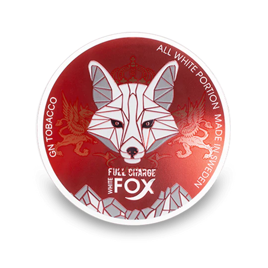 White Fox Full Charge Nikotino pagalvėlės dozė su lapės dizainu, mėtų aromatas, stiprus stiprumas, visas baltasis formatas