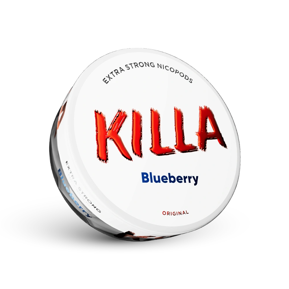 Killa Blueberry Extra Strong Nicotine Pouches, Mėlynės skonis, Originalus formatas, 16mg nikotino kiekis