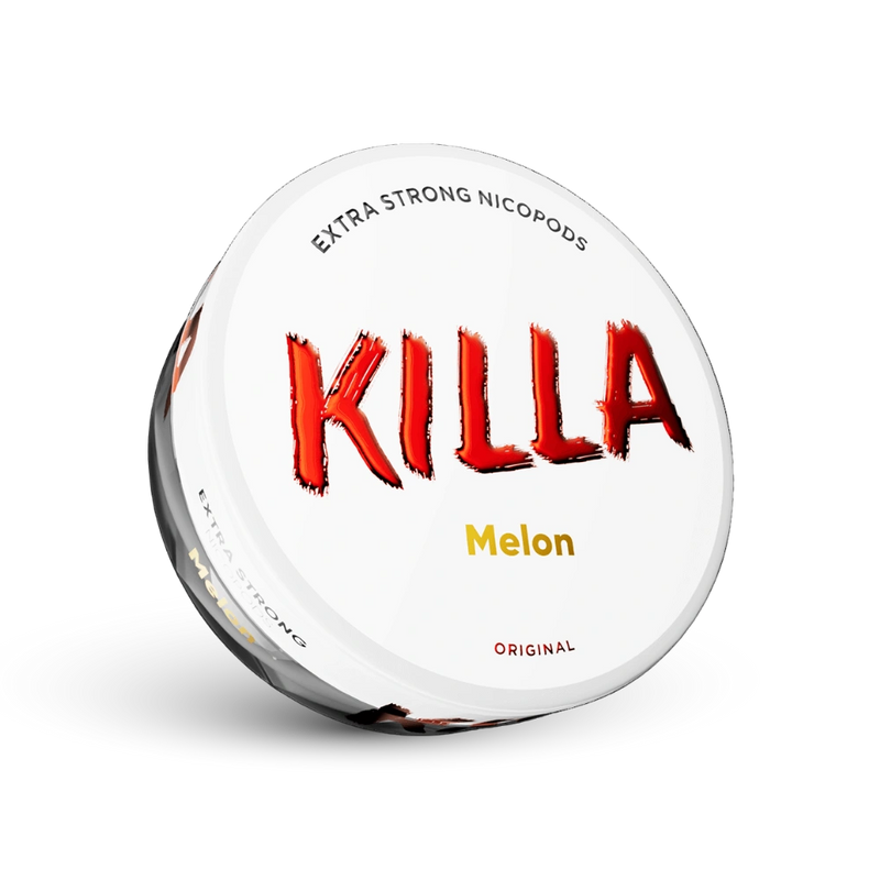 Killa Melon Extra Strong Nicotine Pouches Dozė su meliono skaniu, originalus formatas